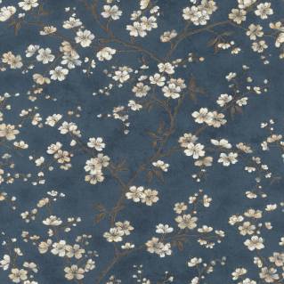 Vliestapete Denzo II florale Kirschblüten dunkelblau/beige/creme